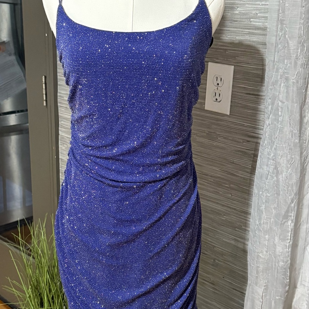 B Darlin Strapless Royal Blue Glitter Dress